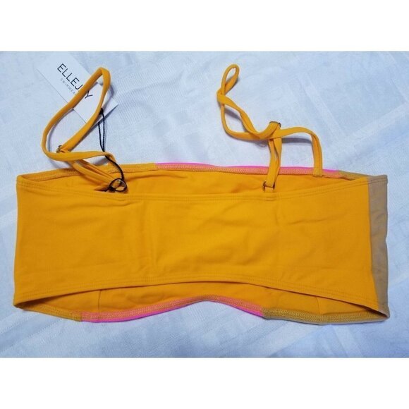 Ellejay Lauren Bikini Swim Top Neon Pink OrangeColorblock Size Large - Picture 2 of 5